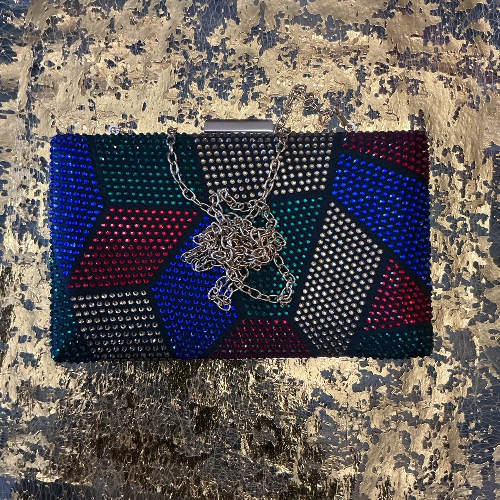 Multicolor Geometric Rhinestone Clutch - Picture 2 of 4